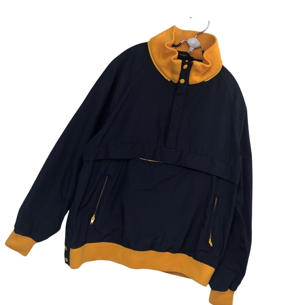 Vintage 80s Izod Lacoste Colorblock Anorak Pullover Wind Jacket Navy Yellow M